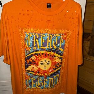 Orange Graphic Tee with Sun Design